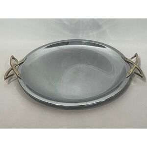 Kromex Serving Tray Silver Chrome Gold Atomic X Handles Mid Century Vintage MCM‎